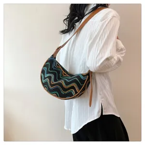Femme mode sac bandoulière épaule boulette chevron, sac à main tricoté ethnique stylé.