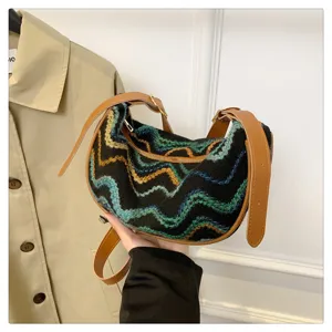 Sac bandoulière dumpling motif vague en tricot élégant sac cabas tendance femme