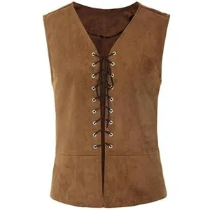 Medieval Renaissance knight pirate cosplay vest brown faux suede lace up sleeveless top