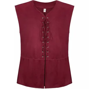 Medieval Renaissance pirate vest for men, sleeveless lace-up cosplay costume top apparel.