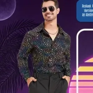 Camicia a maniche lunghe con pois paillettes retro disco uomo top costume festa