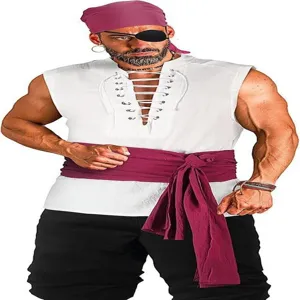 Ensemble de costume de pirate de la Renaissance pour homme avec chemise blanche et écharpe.