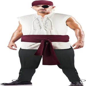 Ensemble de costume de pirate de la Renaissance pour homme, chemise sans manches et pantalon.
