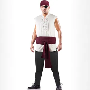 Ensemble de costume de pirate médiéval pour homme avec chemise et pantalon Halloween.