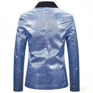 Men's blue sequin blazer party jacket stage performance suit top stylish outerwear