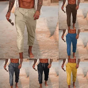 Pantaloni da spiaggia estivi casual in lino da uomo, comodi pantaloni larghi.