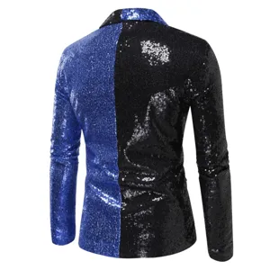 Back detail view of men split color sequin blazer jacket sparkling fabric close up