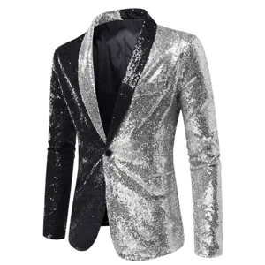Men's fashionable color-block sequin blazer jacket for party stage performance event prom