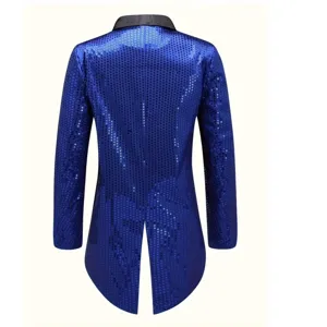 Men's blue sequin tailcoat blazer stylish tuxedo jacket for party stage performance night club.