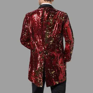 Veste queue de pie à sequins rouges pour homme, habit étincelant pour scène et soirée.