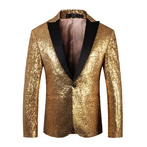 Blazer à Paillettes pour Hommes Brillant Scène Performance Costume Veste Manches Longues Revers Monopet Vêtement de Fête