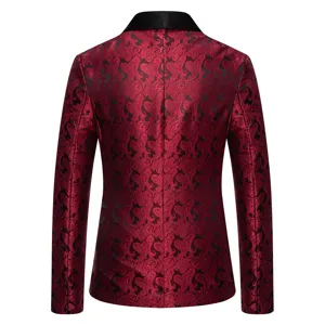 Men's red black paisley jacquard blazer fashion lapel suit jacket slim fit casual outer