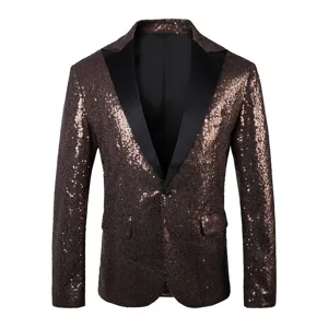 Élégante veste de blazer à sequins pour homme avec revers noir, costume de scène.
