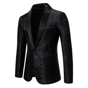 Men black paisley tuxedo jacket stylish lapel single button suit blazer for autumn winter