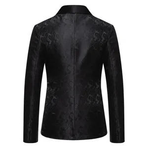 Men's Black Paisley Jacquard Suit Jacket Autumn Fashion Formal Blazer with Satin Lapel