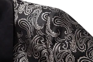 Men's fashion paisley jacquard suit jacket, elegant formal blazer shoulder detail view