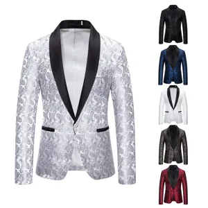 Men's Fashion Jacquard Suit Jacket Single Button Shawl Lapel Casual Blazer Winter Business Party Outerwear