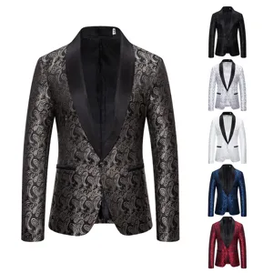 Men's stylish paisley patterned blazer slim fit peak lapel tuxedo jacket with multiple color options.