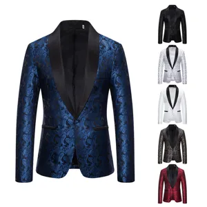 Men's Stylish Paisley Jacquard Suit Jacket Slim Fit Shawl Lapel Tuxedo Blazer Top