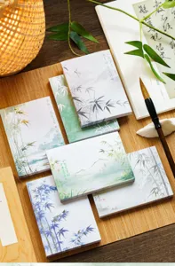 Chinese style ink bamboo sticky notes detail shot, elegant stationery for journaling and decoration.