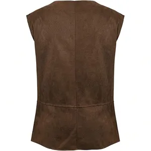 Medieval renaissance pirate knight costume vest back detail, brown vintage style men apparel.