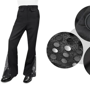 Herren Pailletten Schlaghose Retro Disco Party Performance Hose Freizeithose Lang