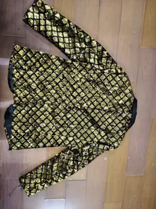 Men's gold black diamond sequin blazer peak lapel suit jacket for stage party clubwear.