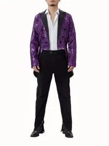 Purple sequin tailcoat for men stage performance party club host choir jacket outerwear