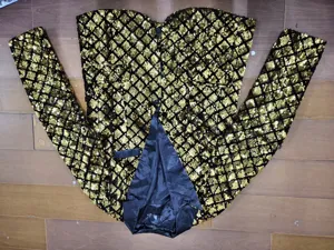 Men gold black sequin blazer peak lapel diamond pattern stage party suit jacket wear