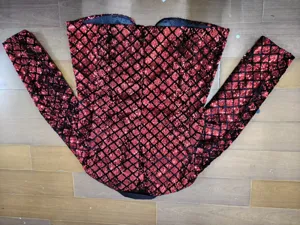 Mens red and black diamond sequin blazer peak lapel stage party jacket detail view