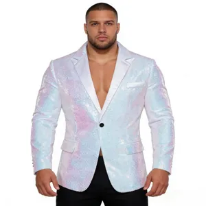 Herren glitzernd Pailletten Blazer Jacke schillernde Bühne Party Hochzeit Anzug Mantel.