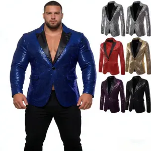 Detailansicht der Herren Pailletten Blazer mit Satin Revers in mehreren Farben.