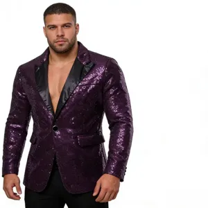 Herren lila Pailletten Sakko Party Club DJ Moderator Show Performance Jacke Detailansicht.