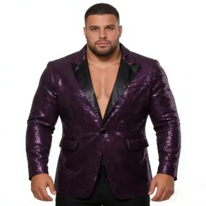 Detailansicht Herren lila Pailletten Sakko mit schwarzem Revers fur elegante Partykleidung.
