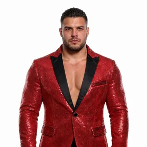 Herren rote Pailletten Sakko Jacke schwarzes Revers glitzernd Party Nachtclub Bühne