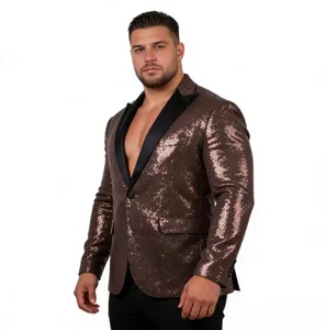Glänzender bronzefarbener Pailletten-Blazer für Herren mit schwarzem Revers für Bühne und Party.