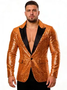 Stilvoller goldener Pailletten Blazer für Herren Party Bühne Club Host Jacke Neu