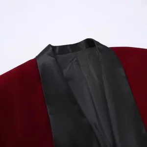 Men burgundy velvet suit jacket black satin shawl lapel blazer formal wedding party host