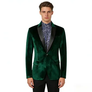 Dark green velvet blazer jacket for men, stylish slim fit velvet suit jacket for evening party.