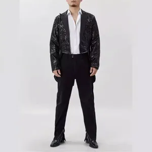 Men Sequined Tailcoat Tuxedo Jacket Sparkling Stage Performance Suit Outerwear For Nightclub Party Host Chorus