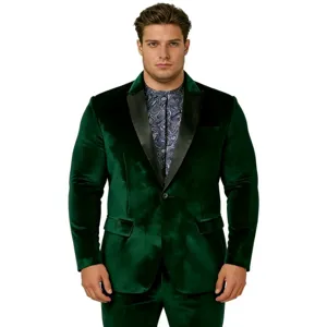 Men's dark green velvet suit jacket slim fit stylish casual formal blazer wedding groom