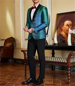 Men metallic tuxedo blazer jacket shawl lapel party wedding formal suit apparel detail