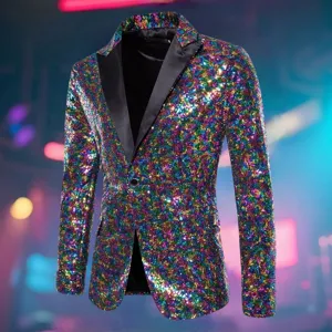 Men's sequin blazer sparkling party suit jacket for stage performance nightclub host