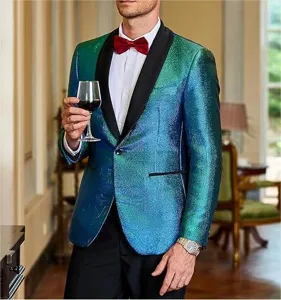 Men's sequin gradient tuxedo jacket shawl lapel blazer for wedding party prom evening wear.