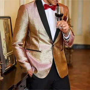 Men's Metallic Gold Tuxedo Blazer Shawl Lapel Party Wedding Suit Jacket Outerwear