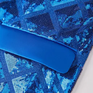 Blue sequin blazer pocket detail close up, stylish mens party suit fabric preview