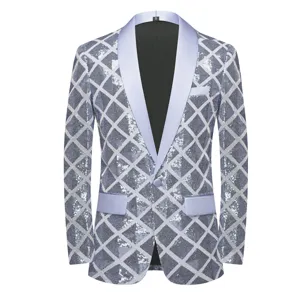 Men's stylish sequin blazer jacket with diamond pattern shawl lapel party dance suit
