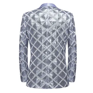 Mens sparkling sequin blazer stylish geometric pattern jacket for party stage wear