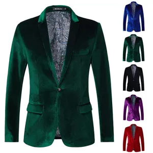 Men's luxury velvet blazer one button slim fit suit jacket with paisley lining colors