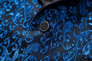 Mens fashion jacquard blazer jacket detail view with slim fit elegant floral baroque pattern style